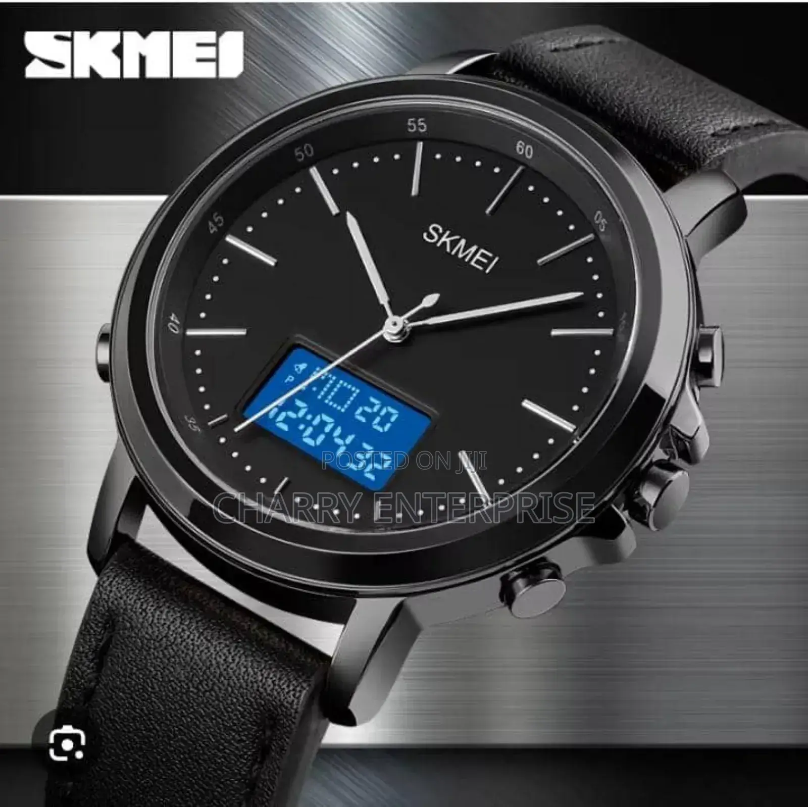 Skmei Dual Leather Belt Watch Analog Digital Water Proof