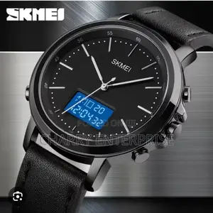 Skmei Dual Leather Belt Watch Analog Digital Water Proof