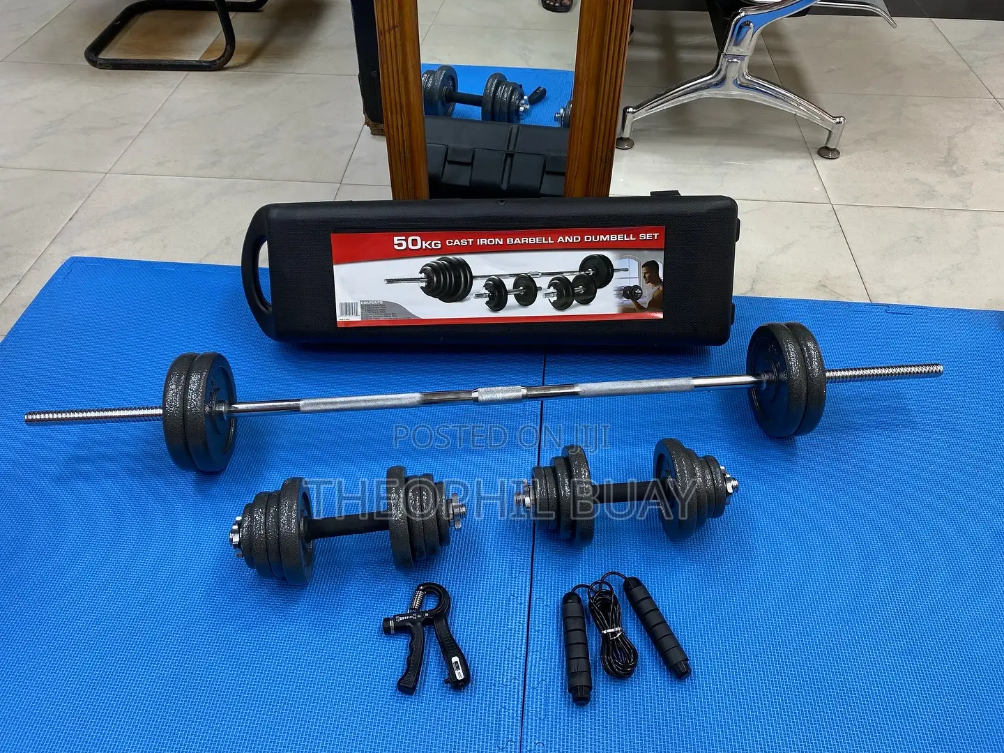 50kg Barbell and Dumbbell Set (Free Jumping Rope Handgrip)