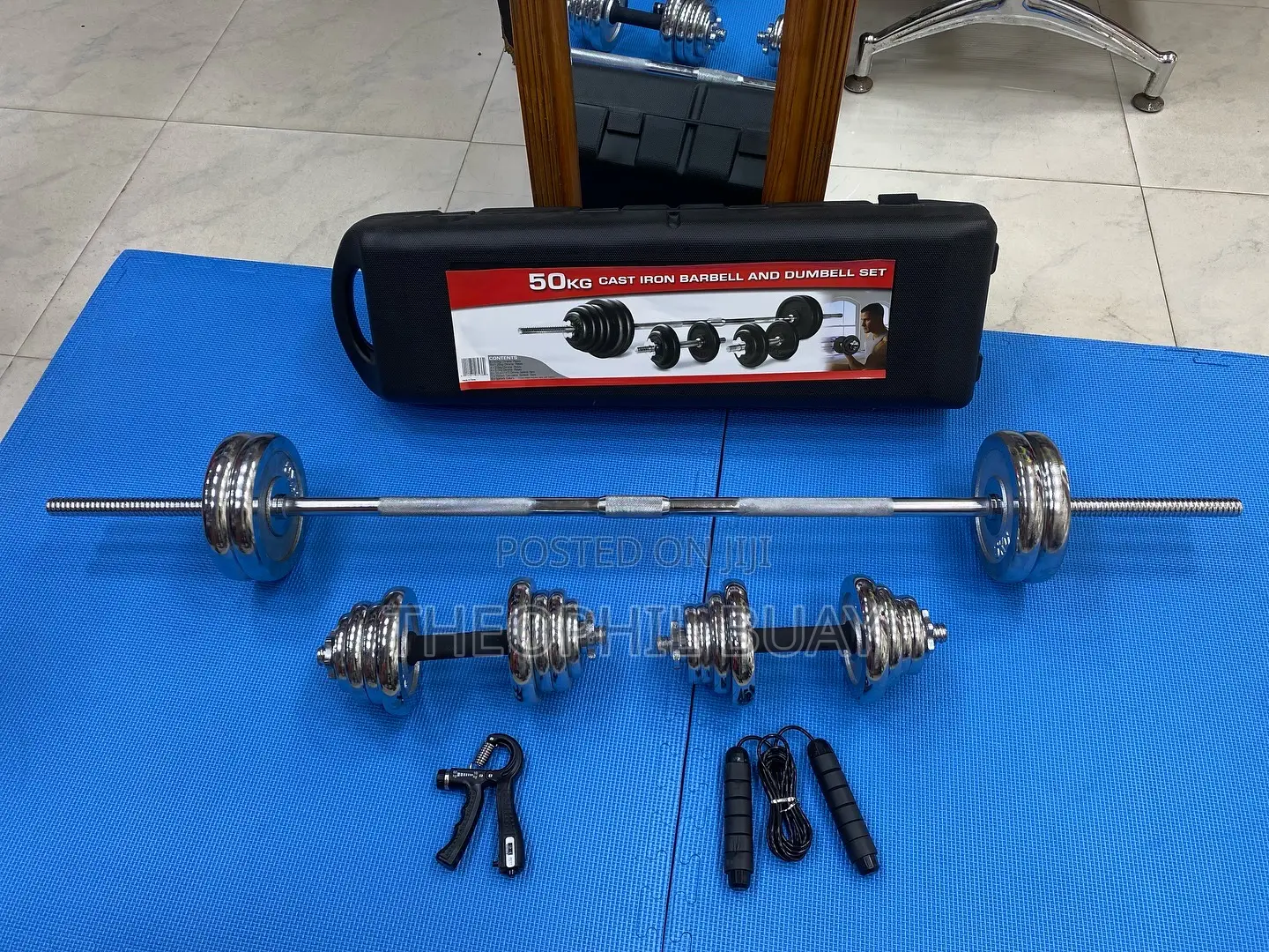 50kg Barbell and Dumbbell Set (Free Jumping Rope Handgrip)