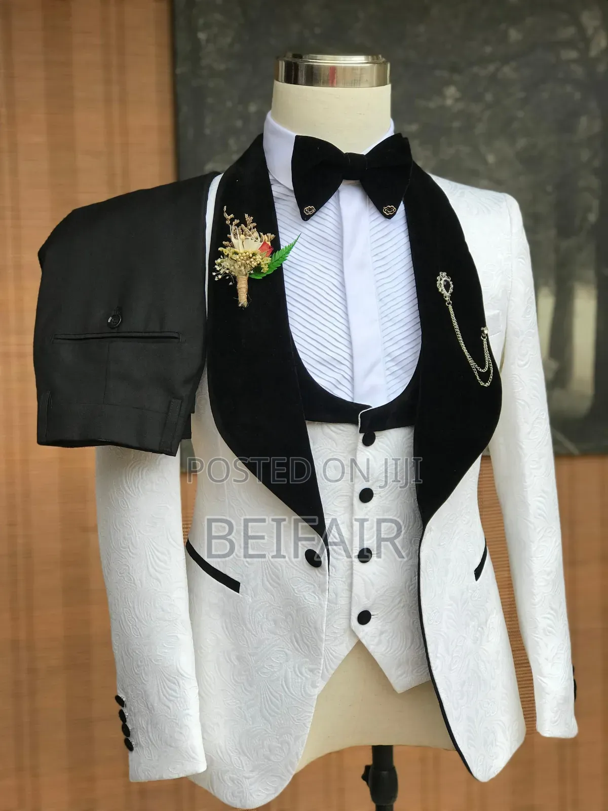 White and Black Button Suit