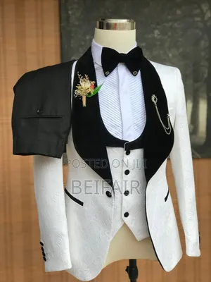 White and Black Button Suit