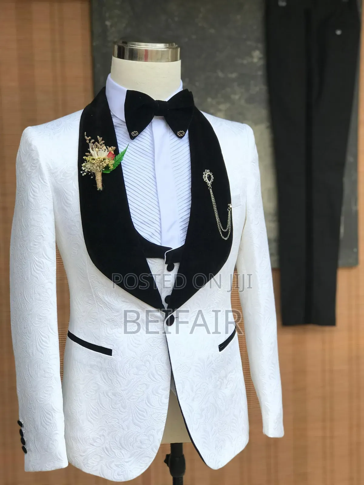 White and Black Button Suit