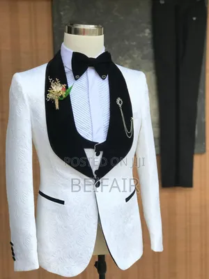 White and Black Button Suit