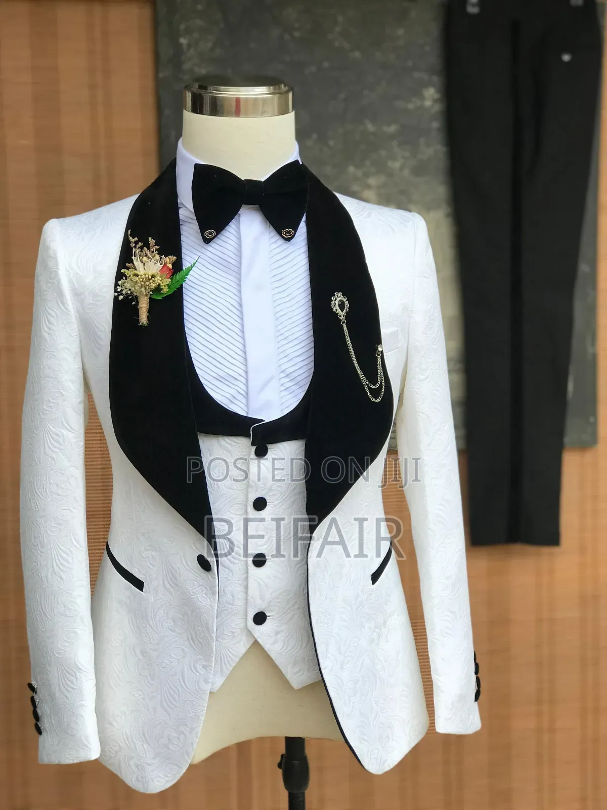 White and Black Button Suit