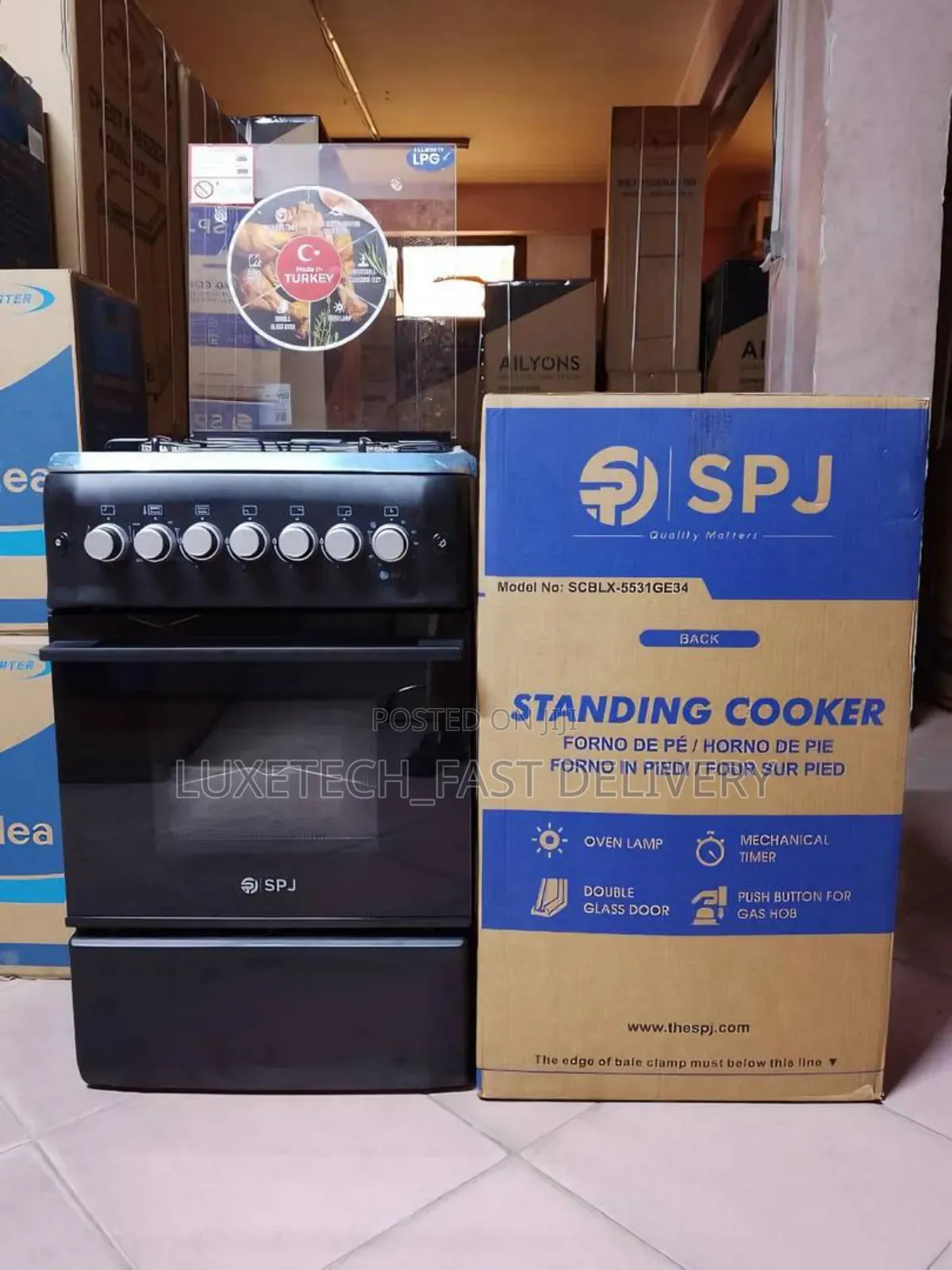 SPJ Cooker 50×55cm 3 Gas + 1 Electric Hob + Electric Oven