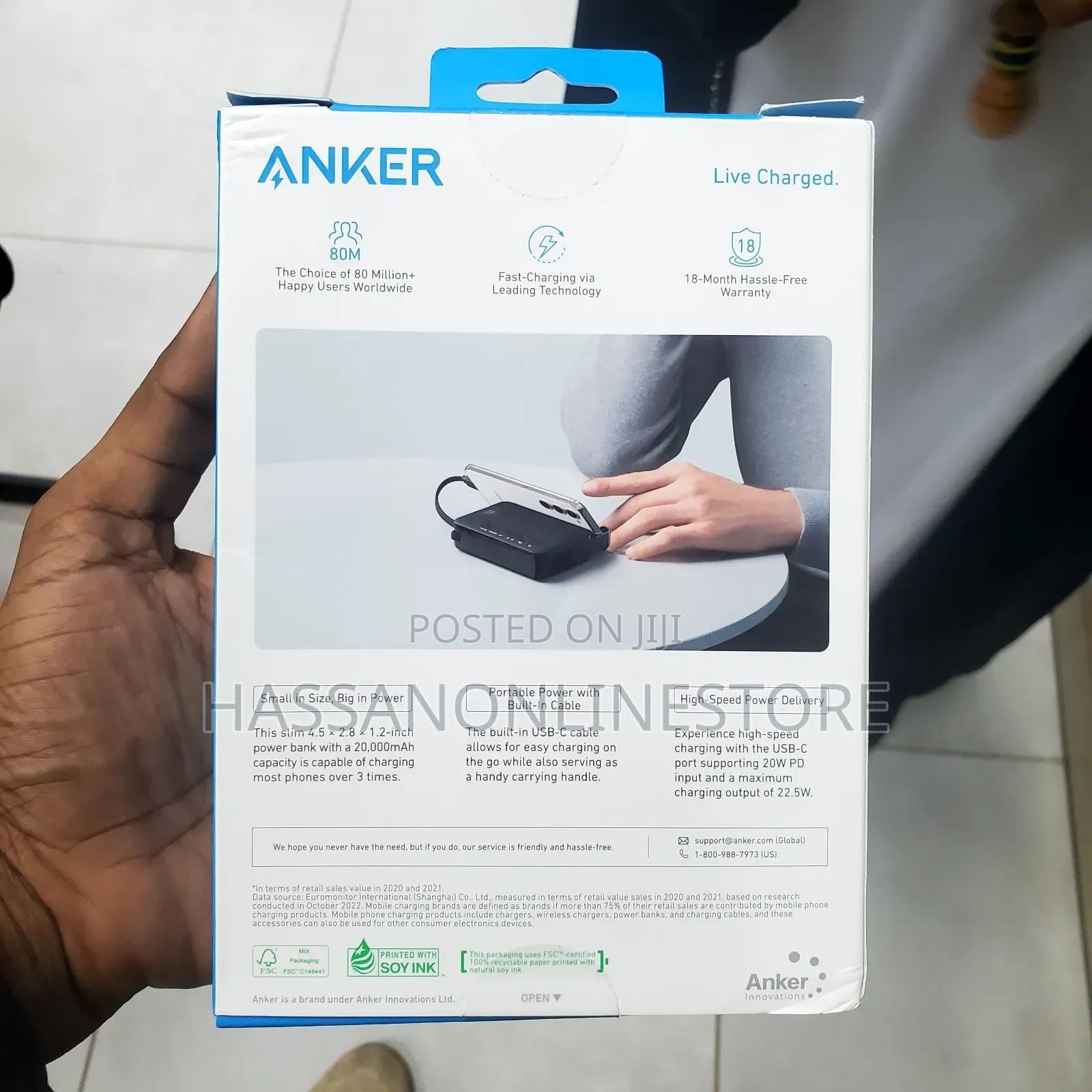 Anker 335 Power Bank (20,000mah) With a Built-in Usb-C Cable