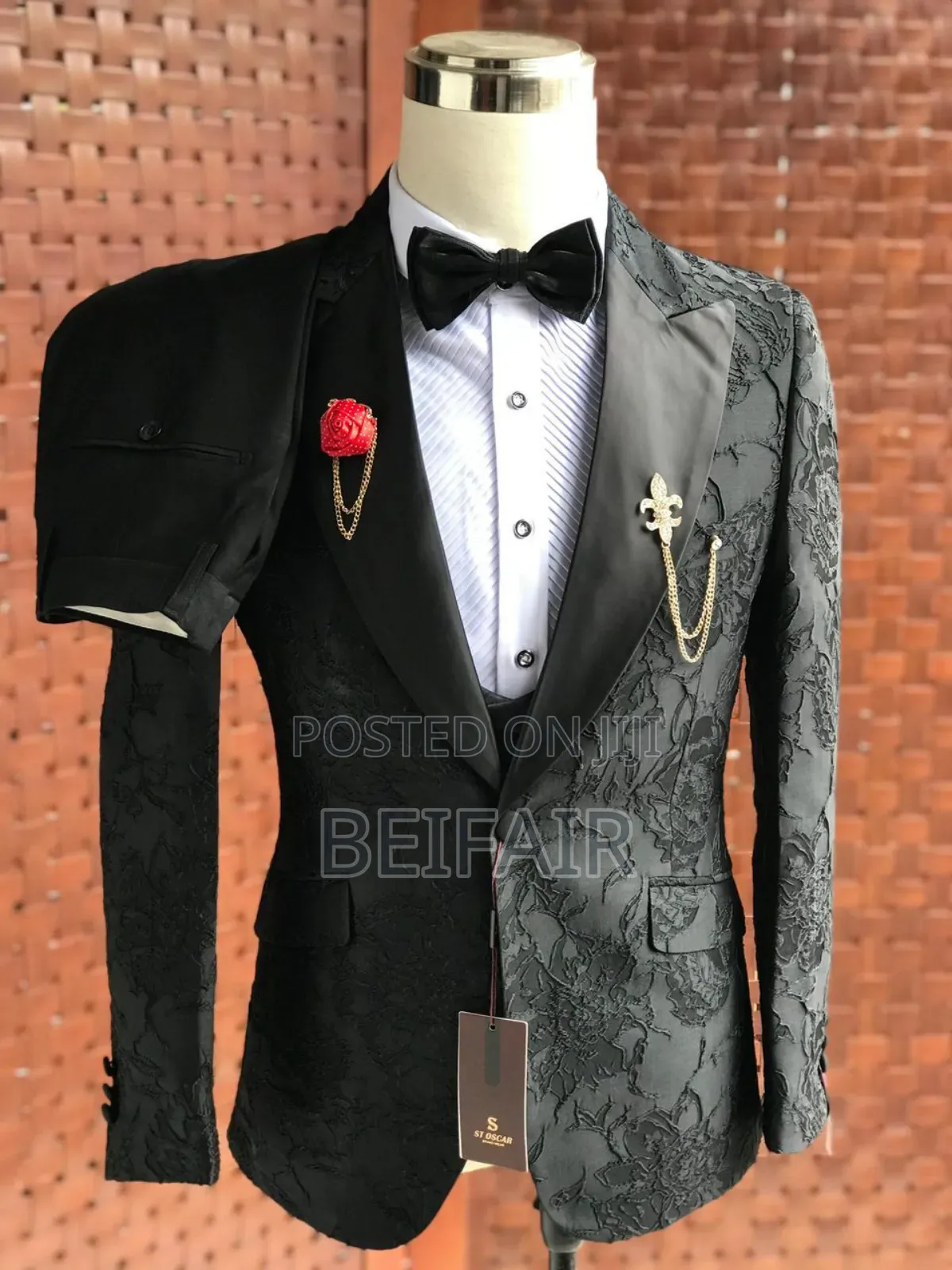 Black Taxedo Suit Flower Pattern
