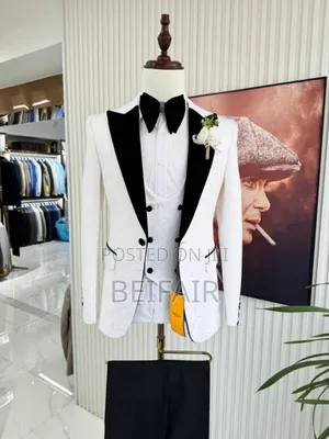 White and Black Taxedo Wedding Suit