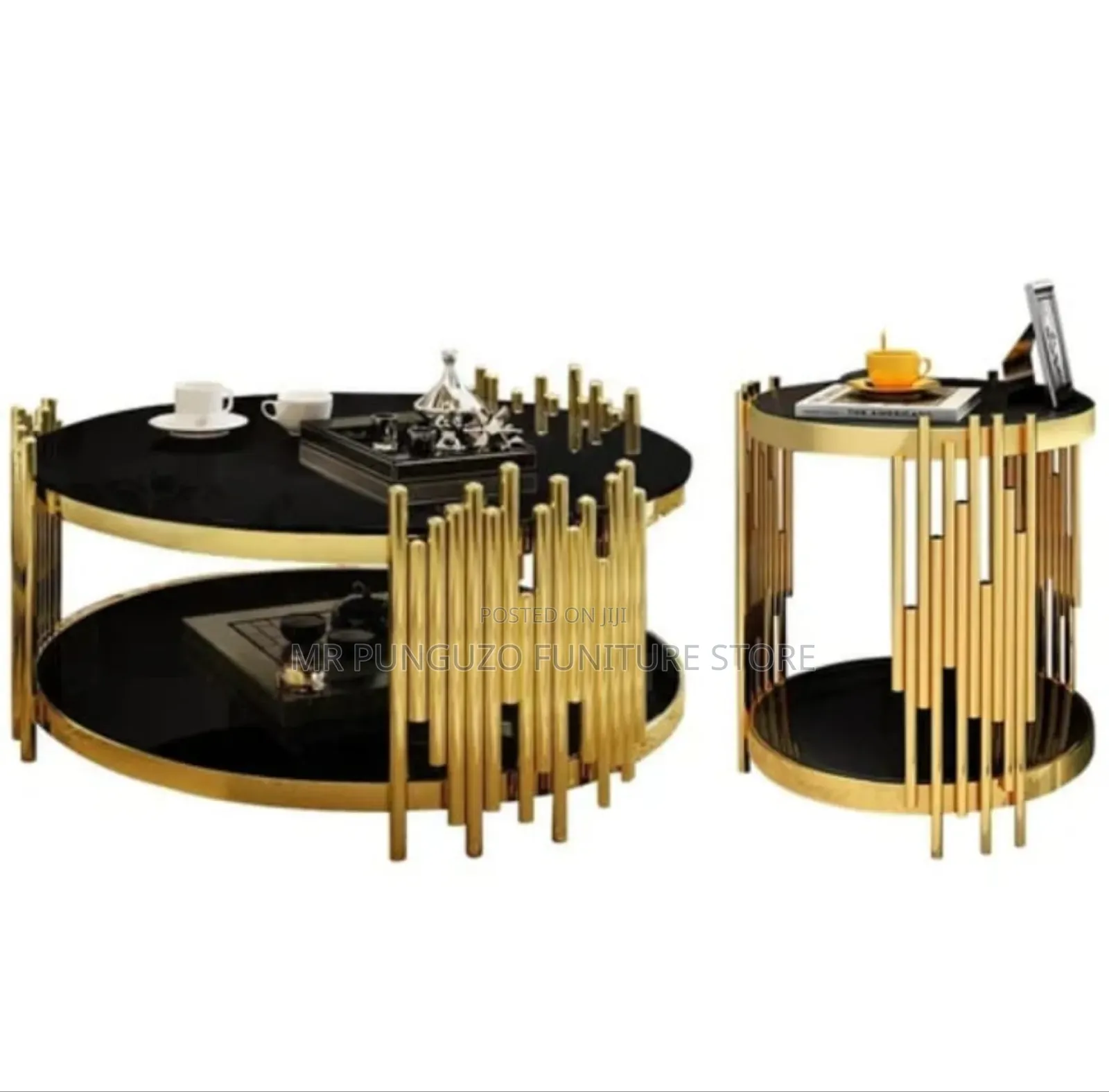 Coffee Table Na Kiti Chake Gold and Black Round Table
