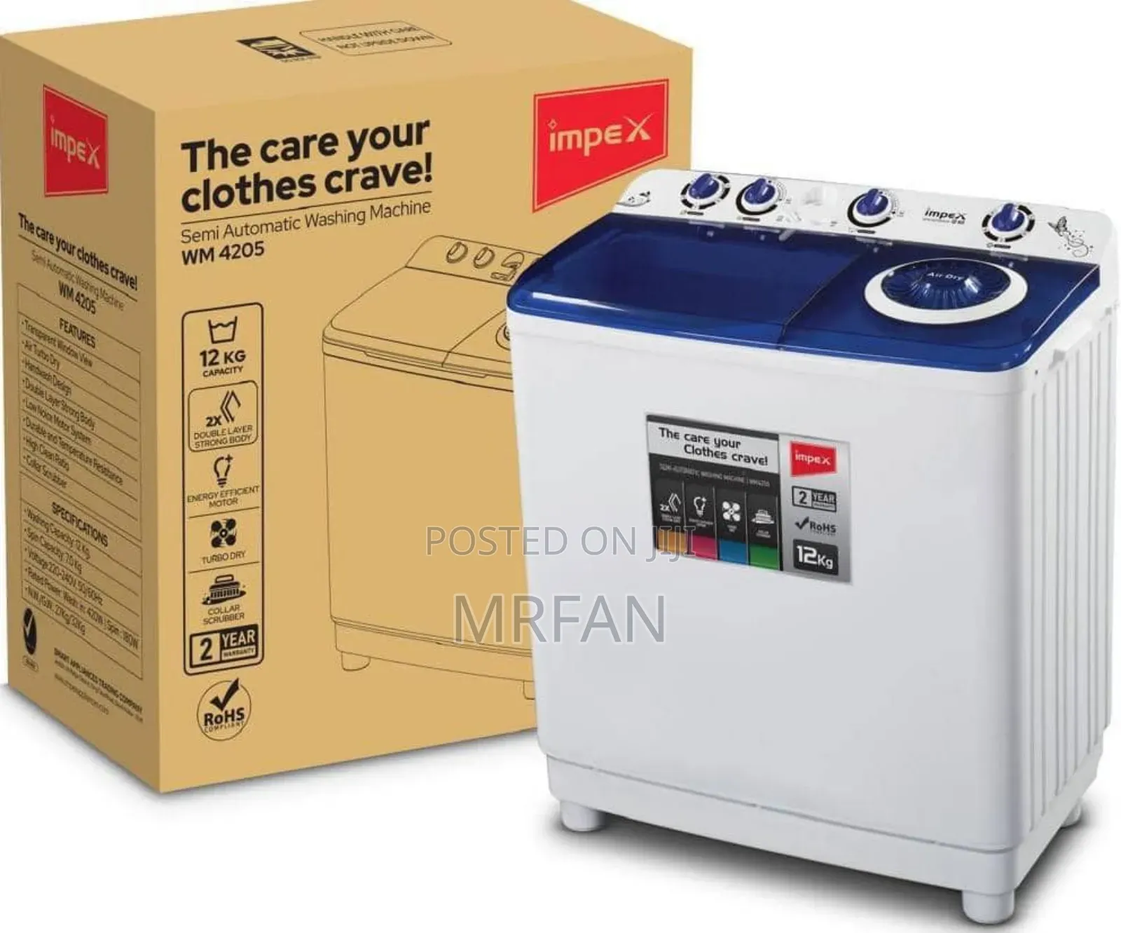 •Impex Washing Machine Twin Tub Kg 12 Wash Dry