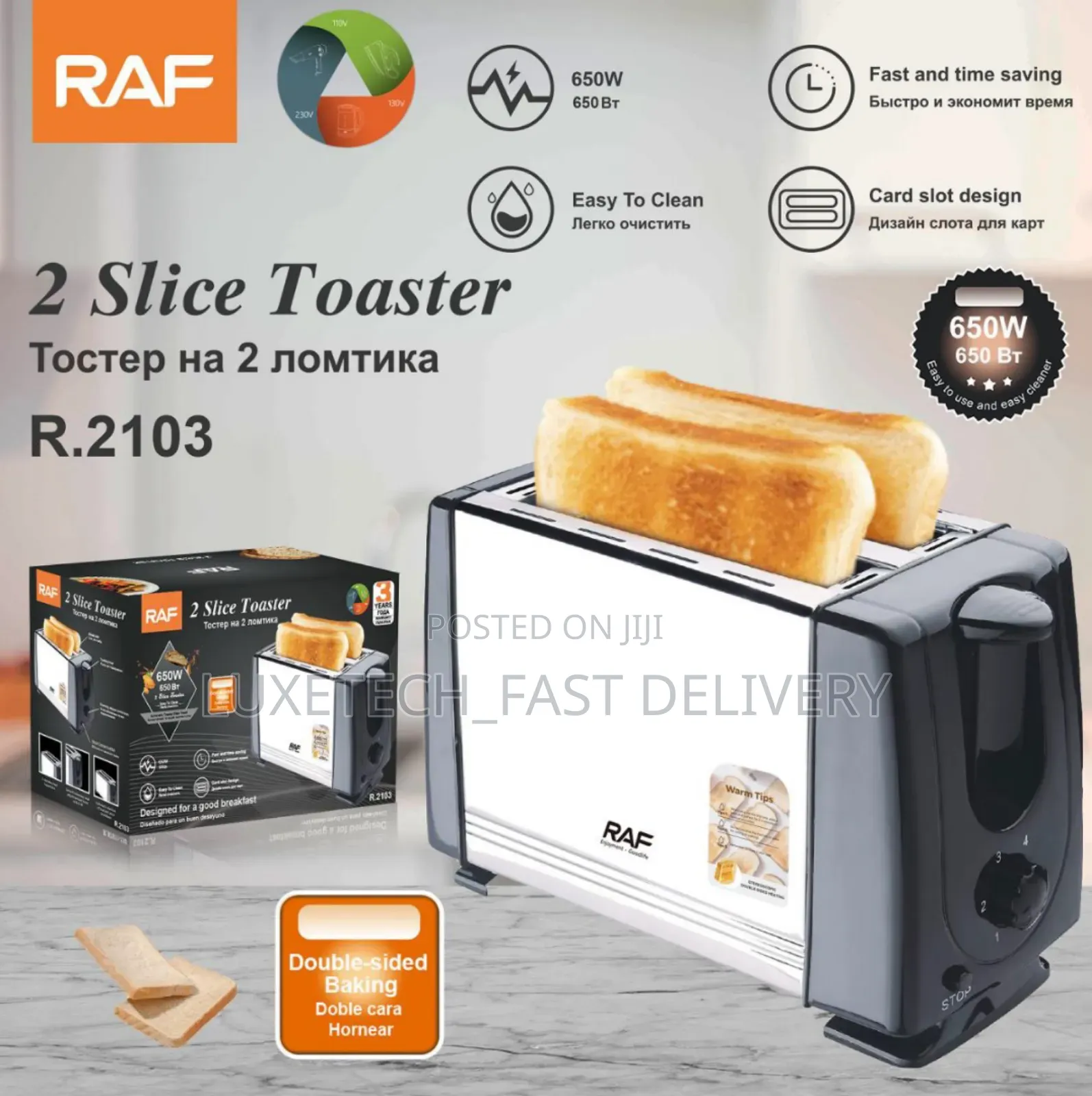 Raf 2-Slice Toaster With 650w