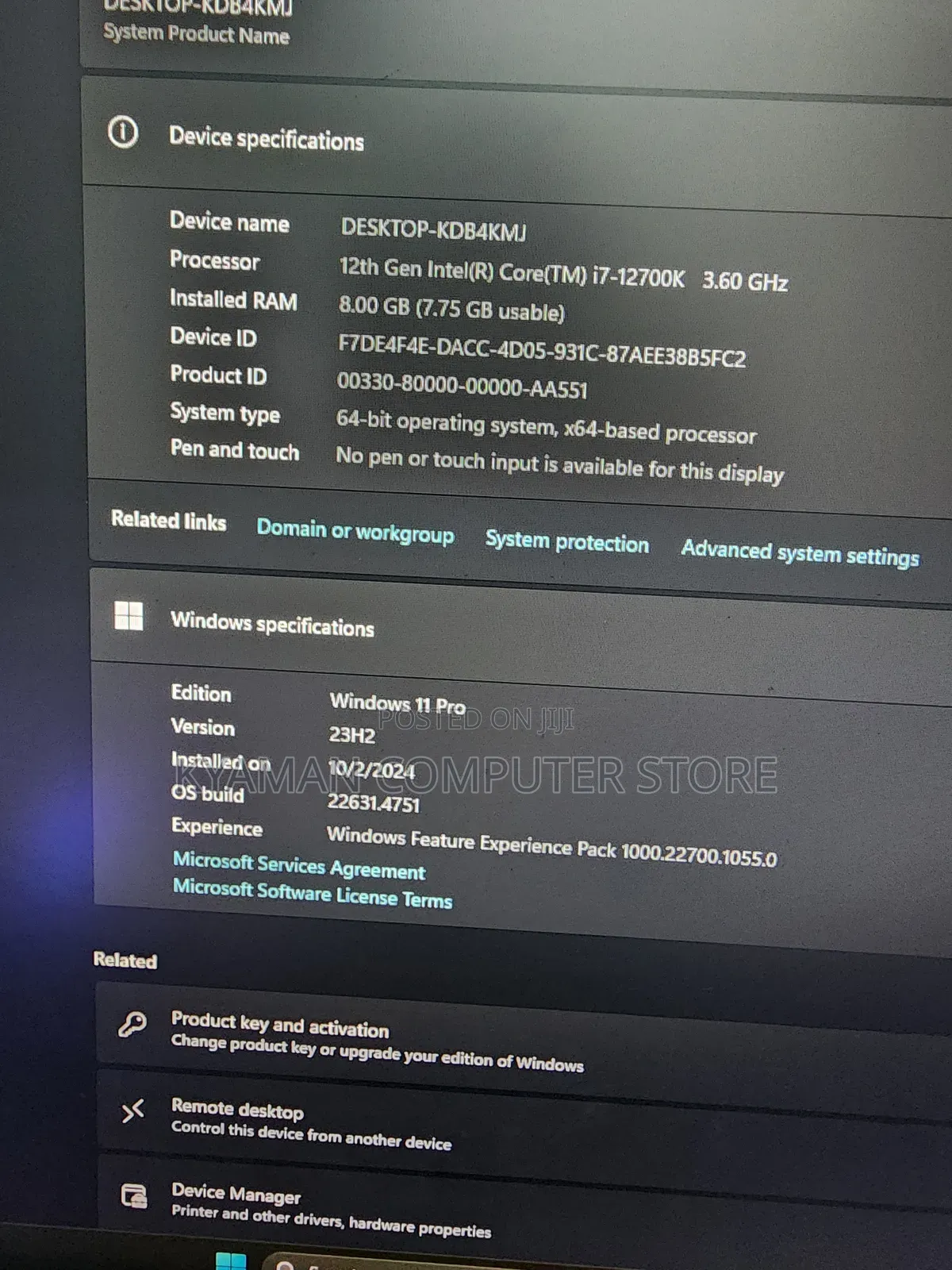 Desktop Computer Asus 8GB Intel Core I7 SSHD (Hybrid) 1T