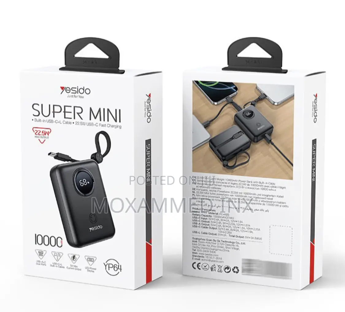 Yesido Yp64 Powerbank 10000mah Battery Built in Typec Cable