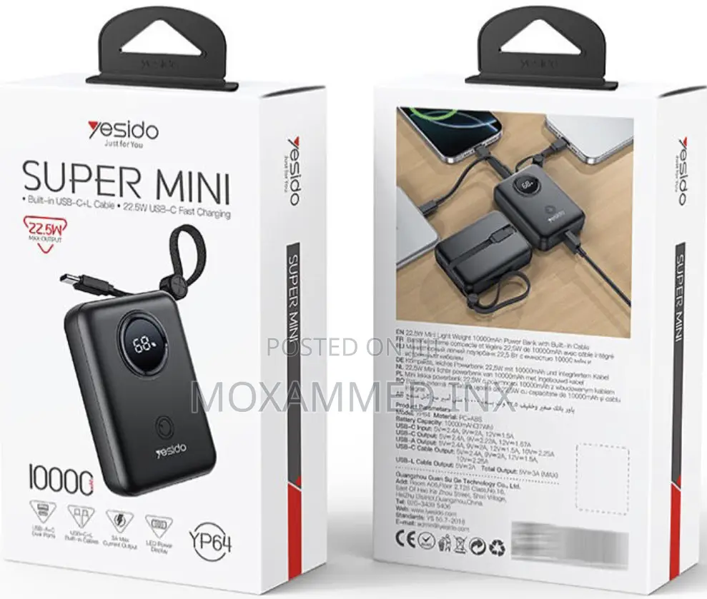 Yesido Yp64 Powerbank 10000mah Battery Built in Typec Cable