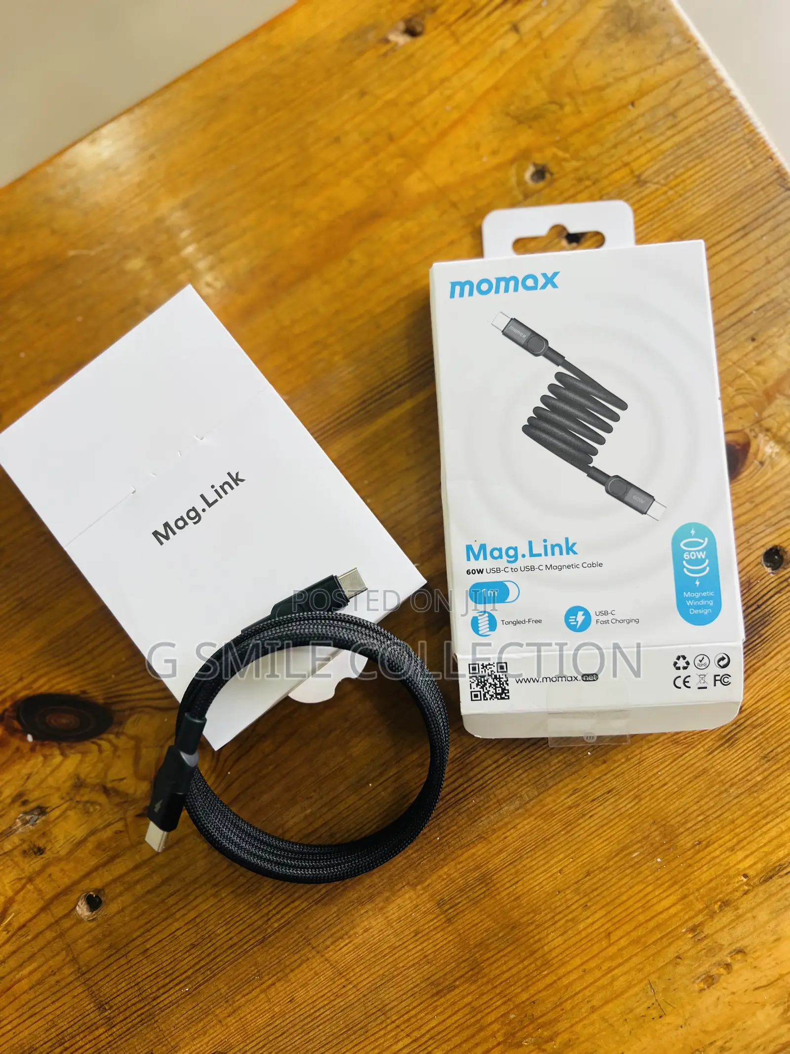 Momax Mag Link 60w Usb -C to Usb C Magnetic Cable 1m