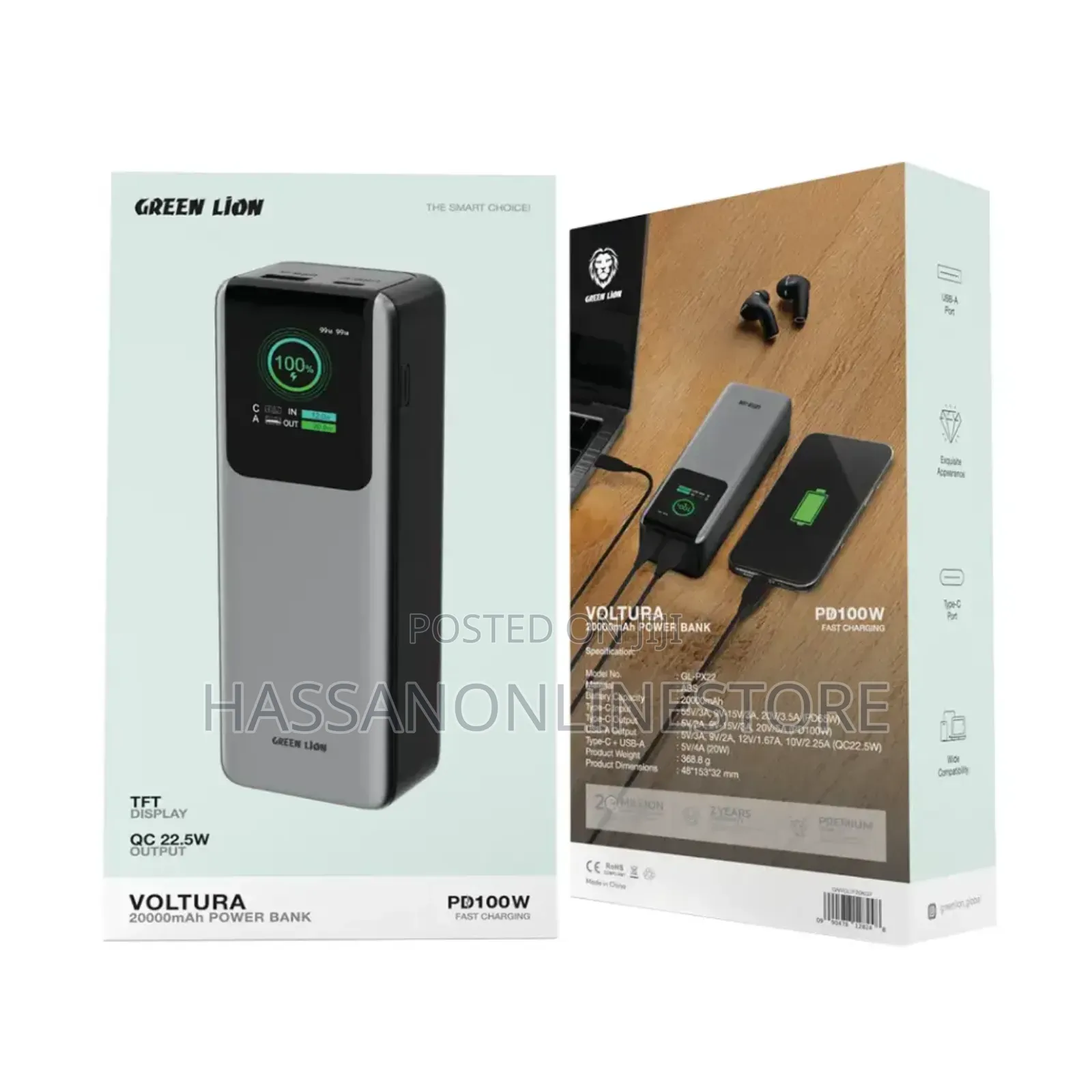 Green Lion Voltura 20000mah Power Bank Pd100w - Grey