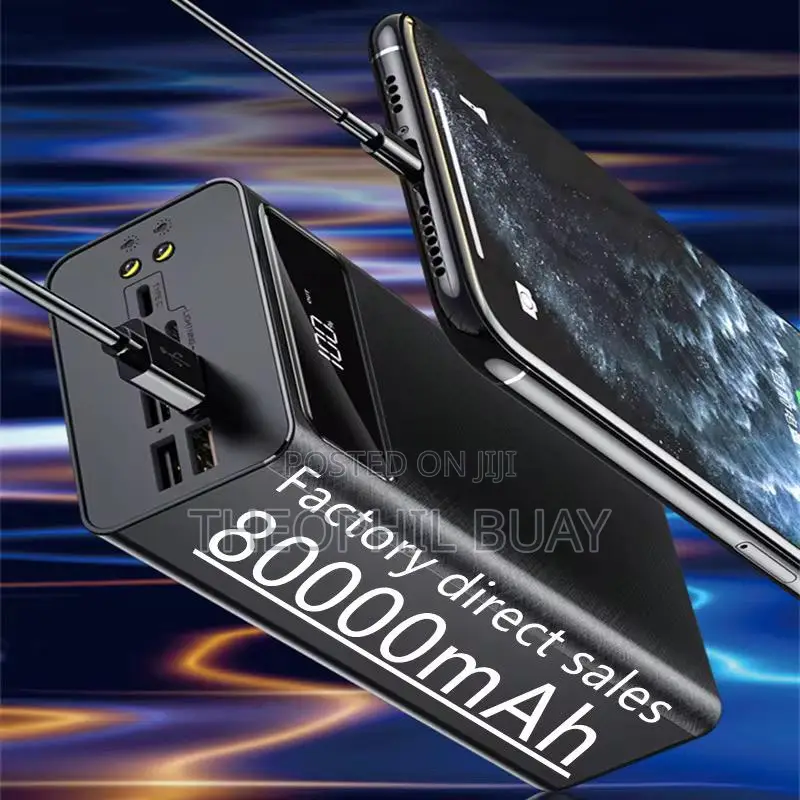 Power Bank Kubwa Black Rectangular (Kitofali) Uwezo 80000mah