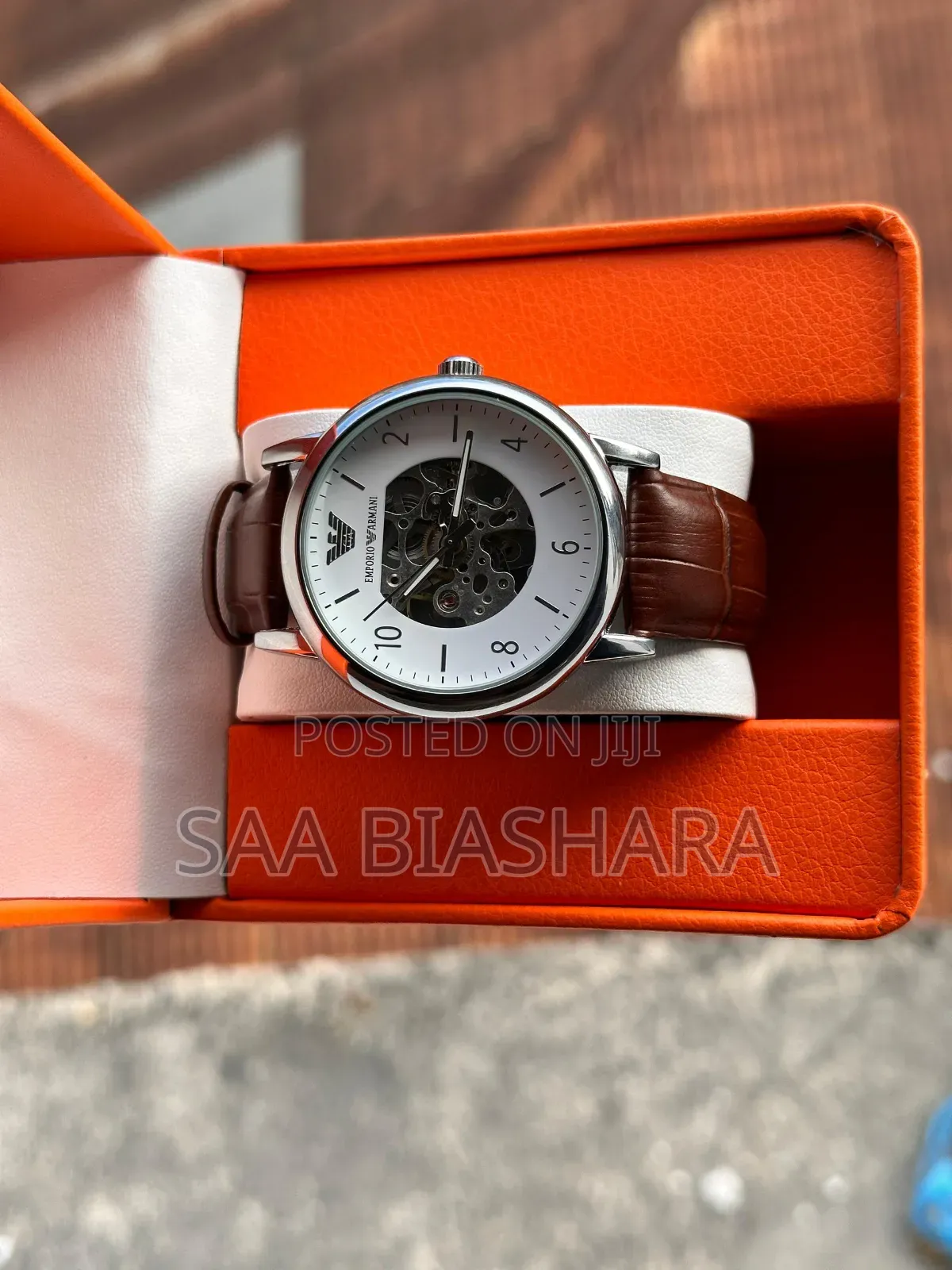 Emporio Armani Automatic Watch Genuine Leather Brown