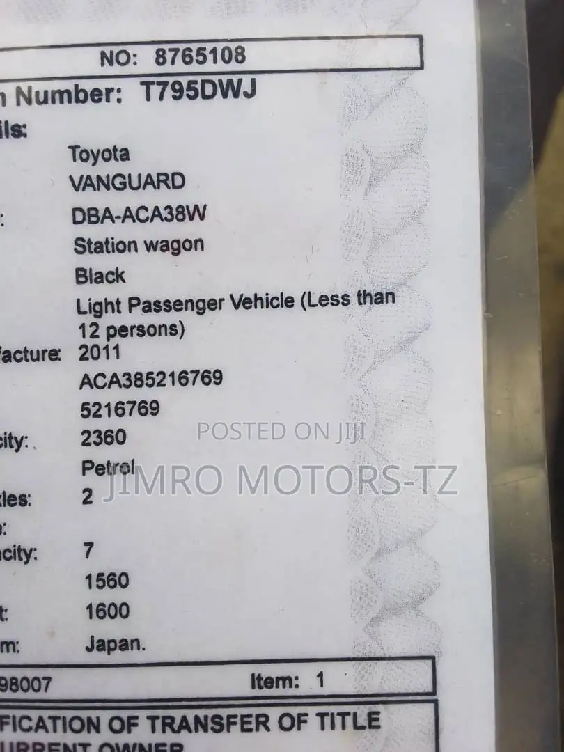 Toyota Vanguard 2011 Black