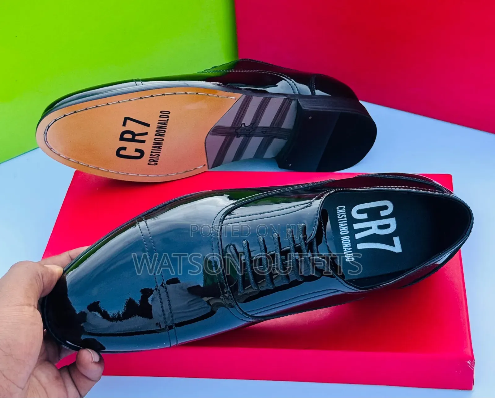 Shiny Black Men's Leather Shoes Za Cr7 Original Na Mpya