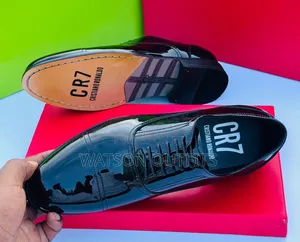 Shiny Black Men's Leather Shoes Za Cr7 Original Na Mpya