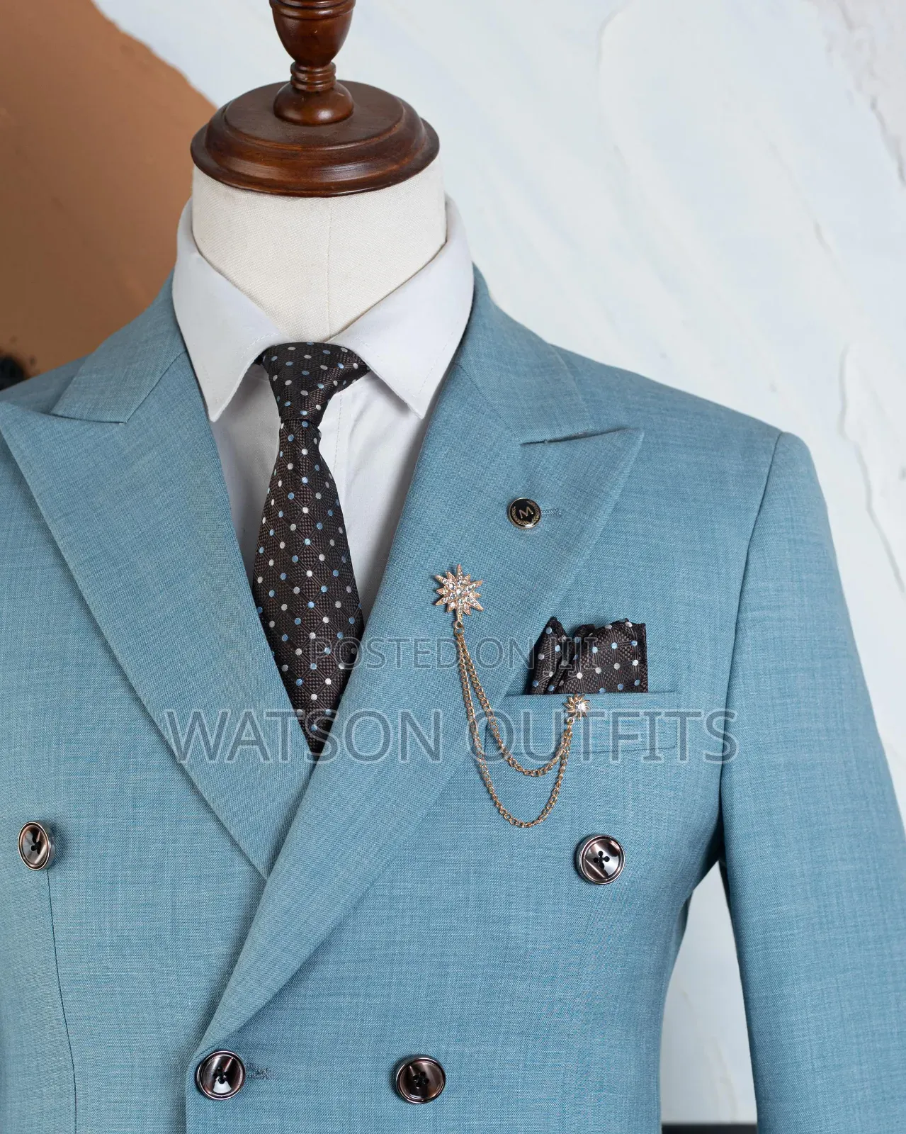 Men's Real Skyblue Suits With Six Buttons Original and New