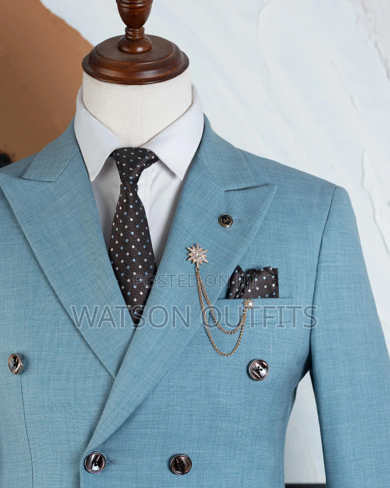 Men's Real Skyblue Suits With Six Buttons Original and New