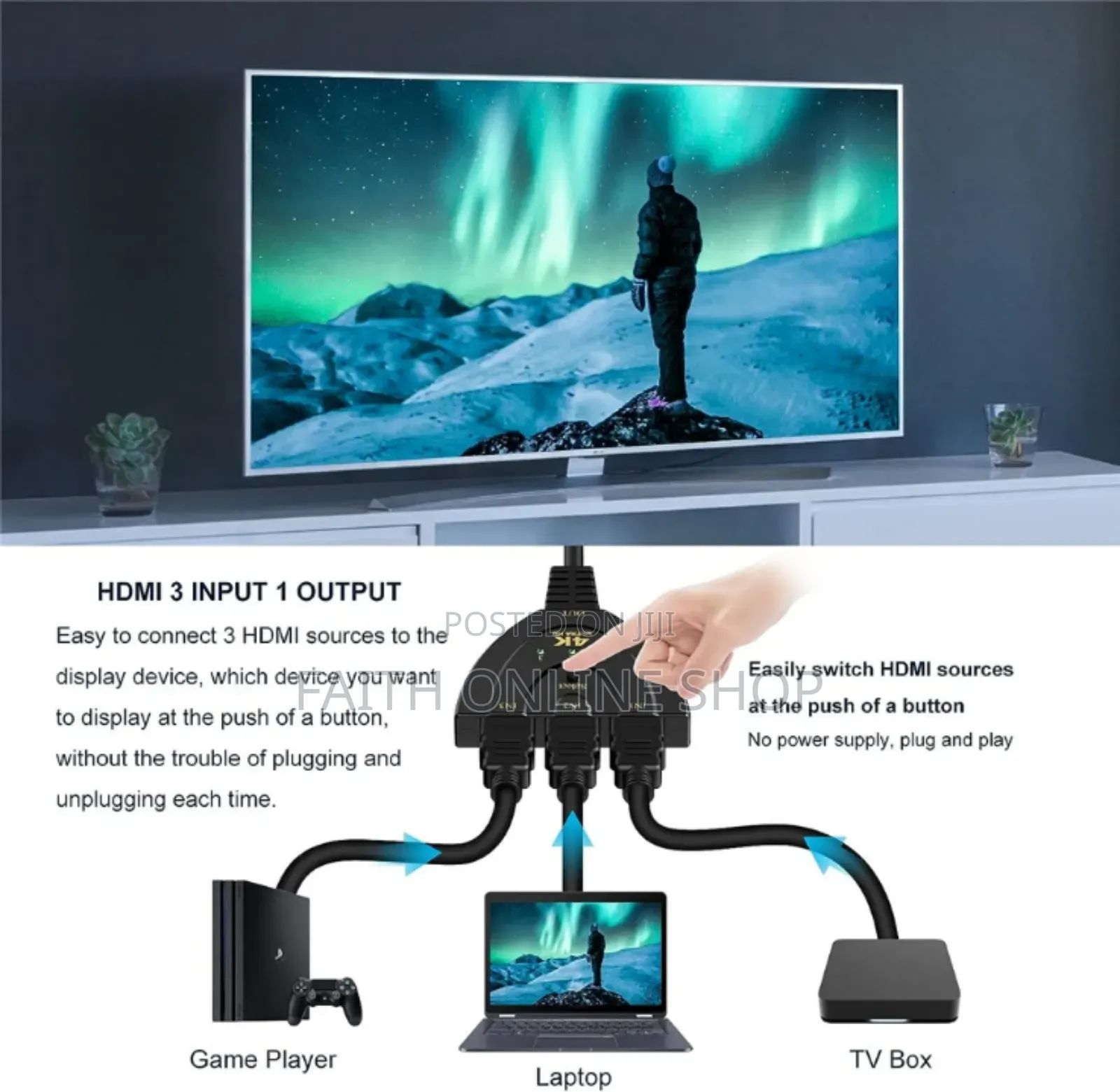  3 Port Hdmi Switcher 3x1 1080p