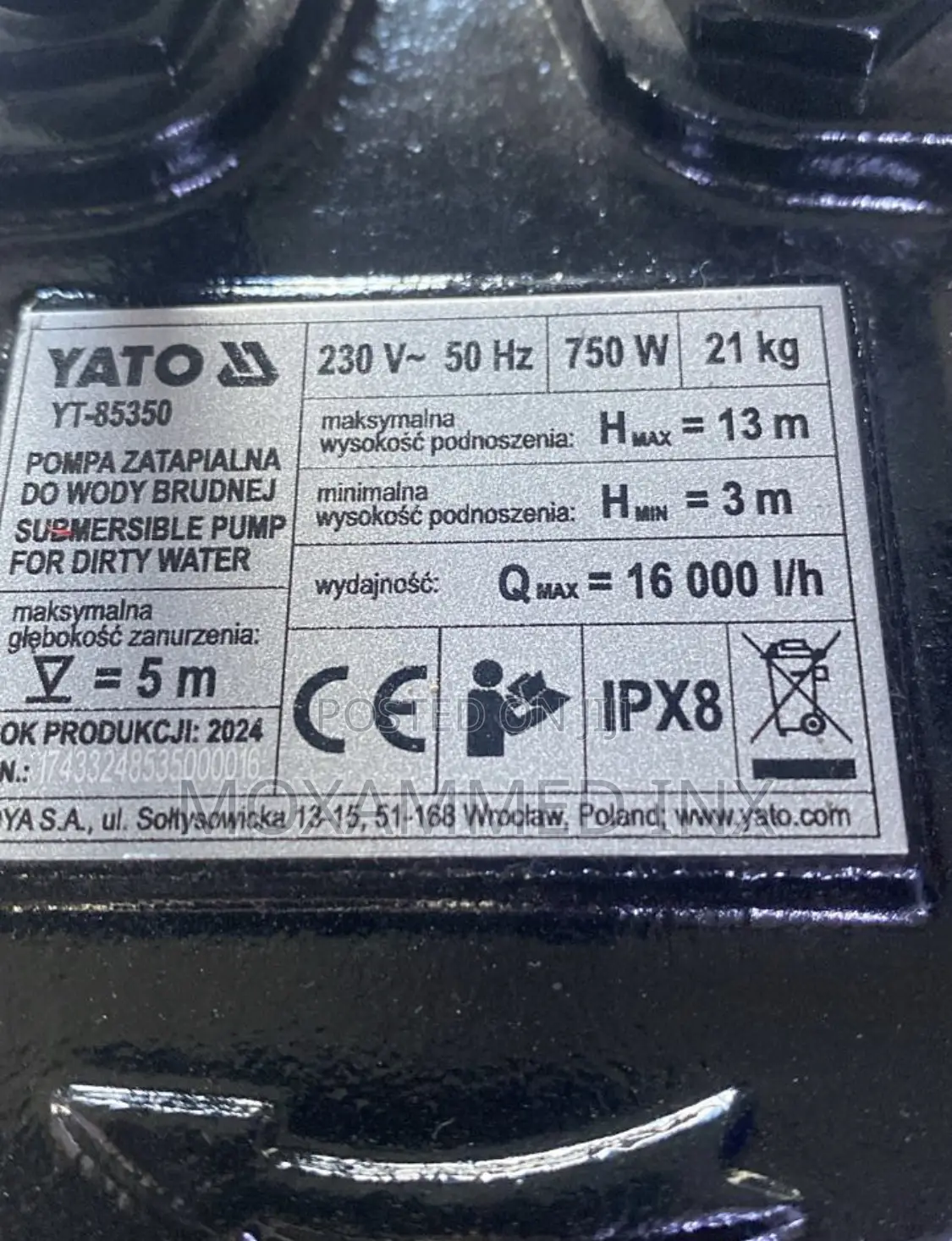 Yato Yt-85350 750w Submersible Pump for Dirty Water