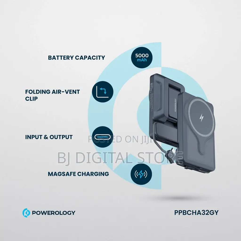 Powerology Car Mount 5000mah Power Bank Wirelss Charger
