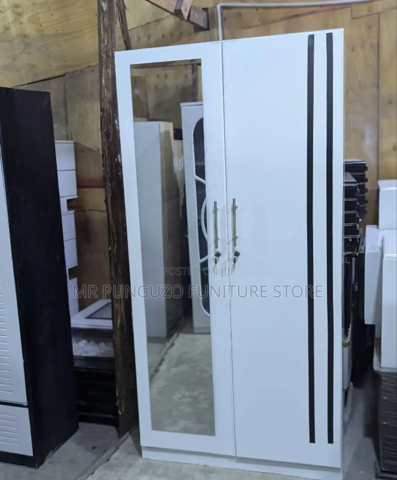 Kabati Milango Miwili White With Black Decorations