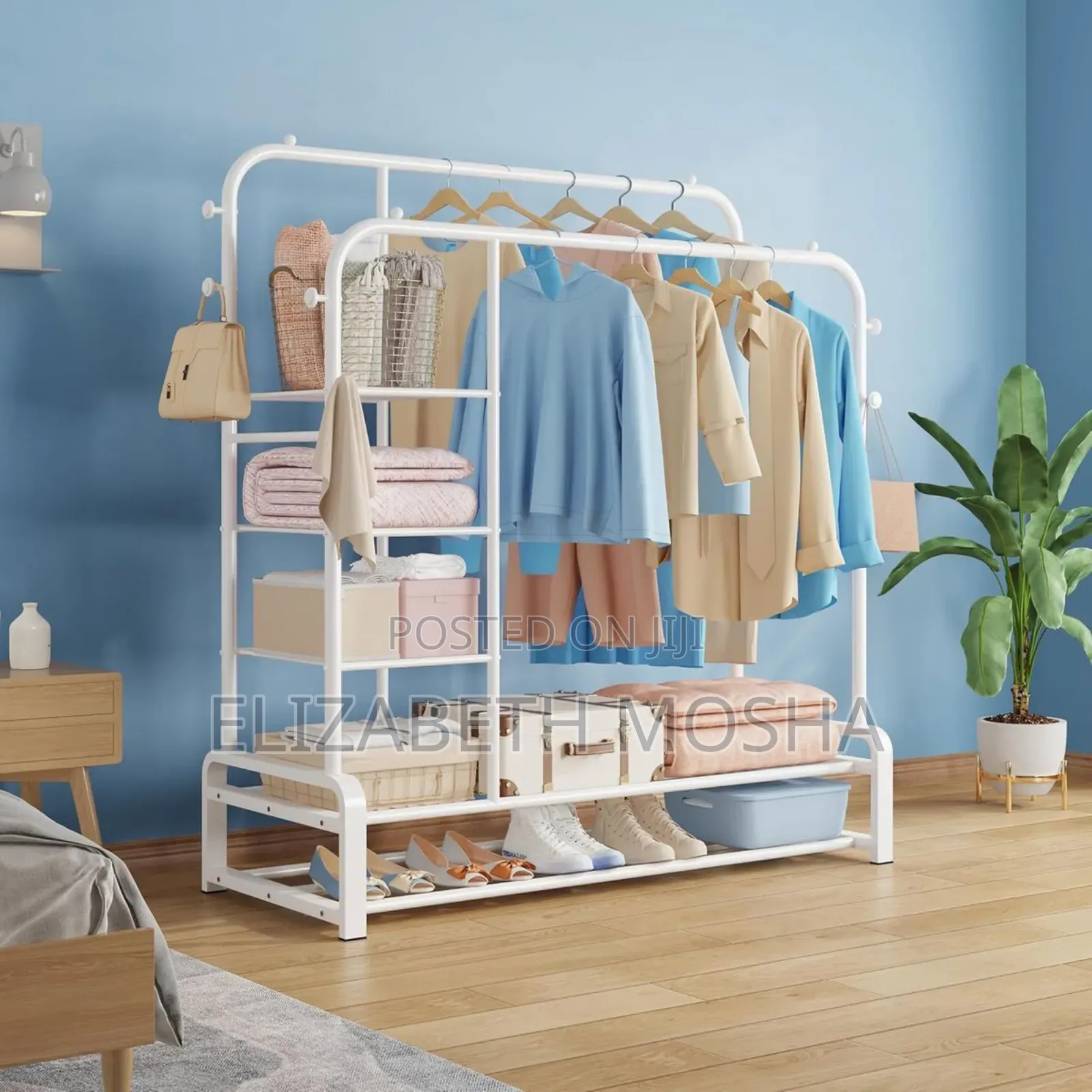 Double Pole Rack With Storage Shelves