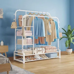 Double Pole Rack With Storage Shelves
