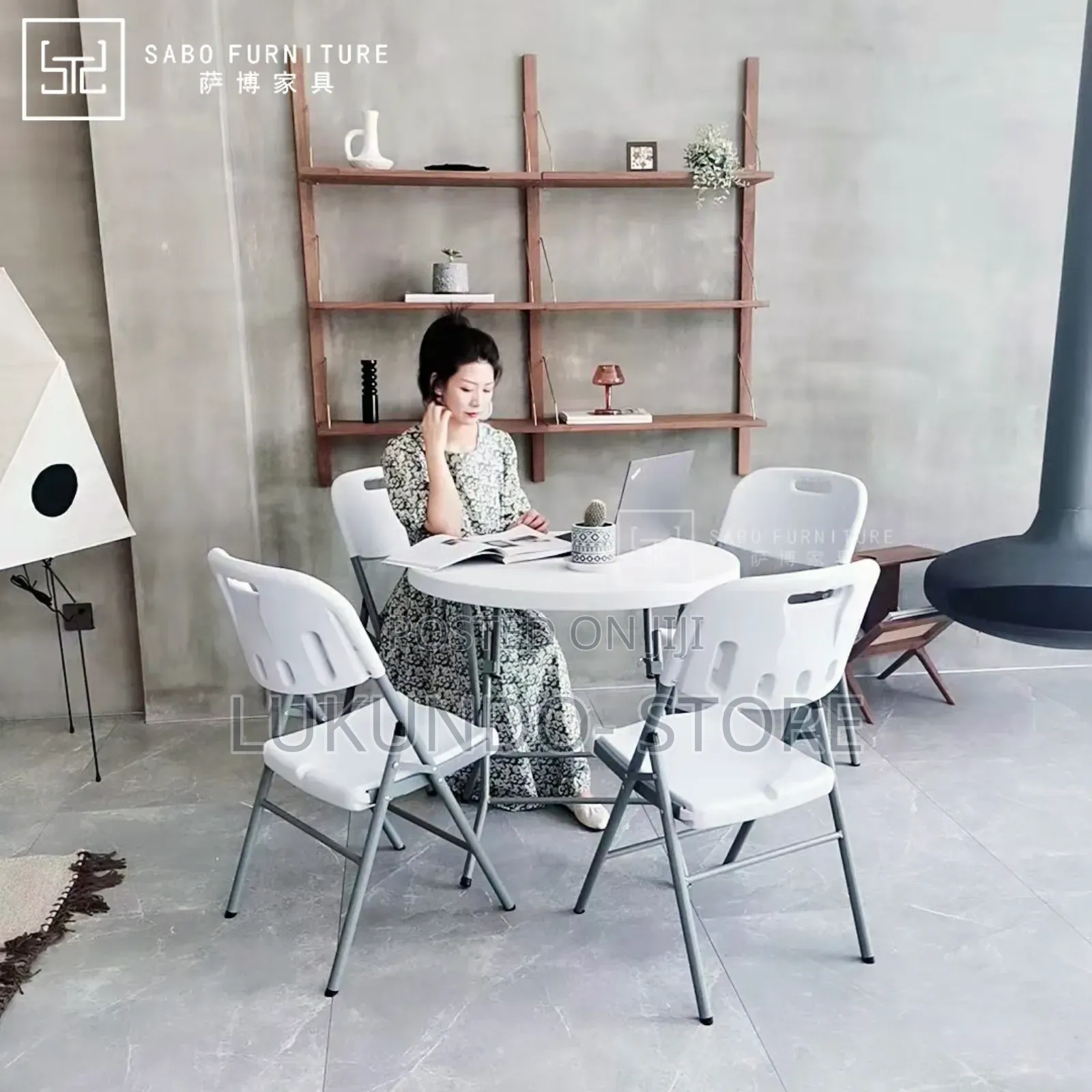 Round Folding Table Portable Plastic Coffee 80cm