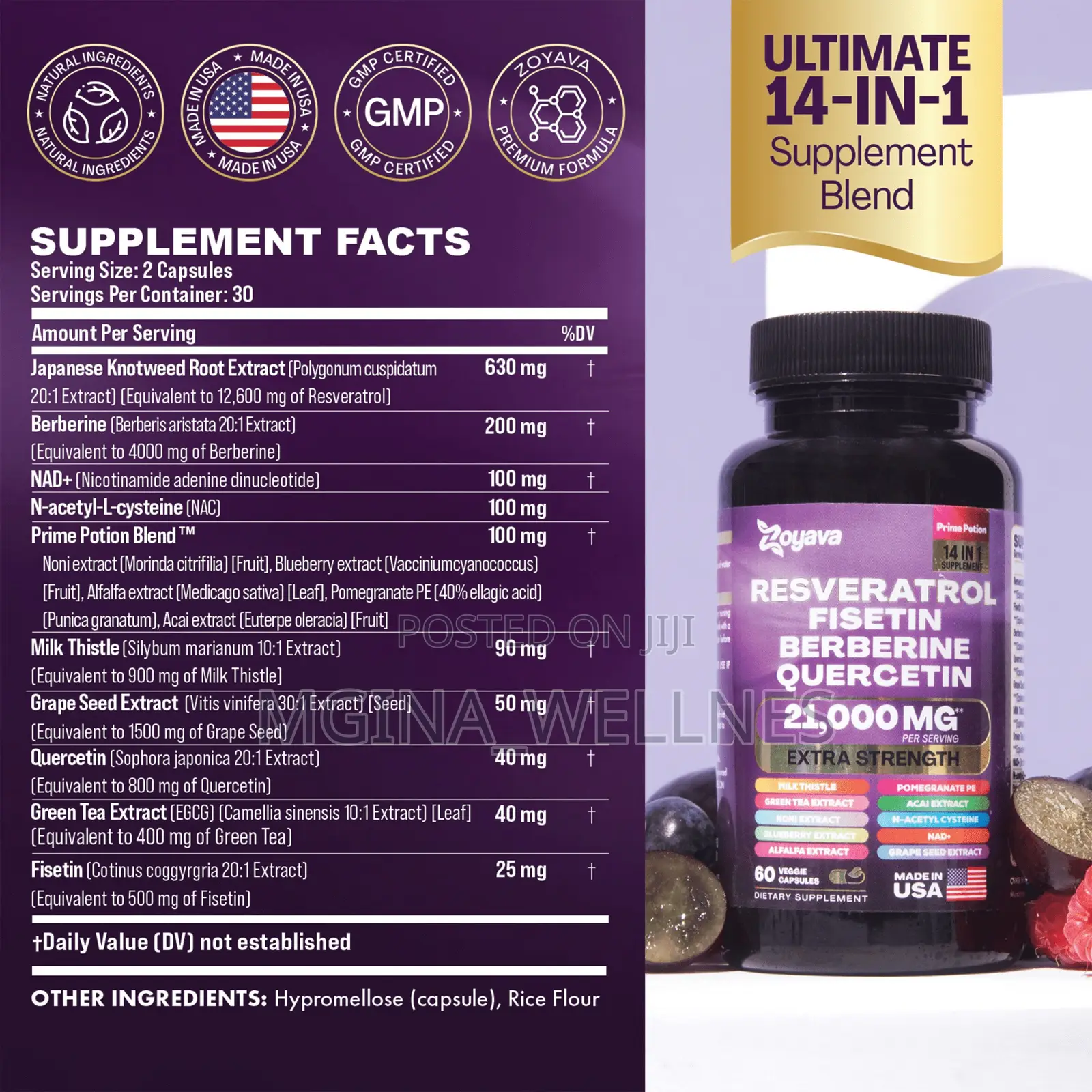 Resveratrol Supplement 12600mg Nad+ 100mg Milk Thistle 900mg