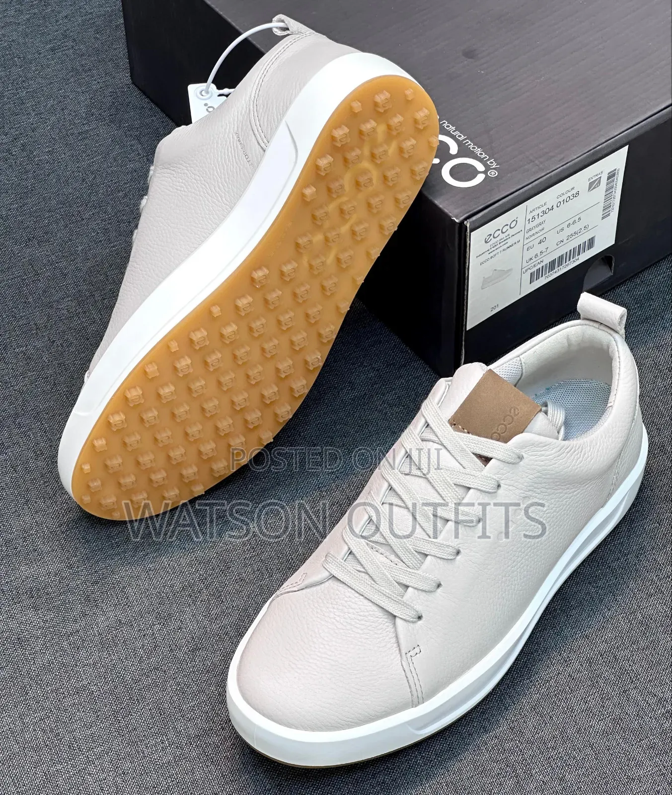 Men's Black and White Colours Ecco Leather Materials Shoes