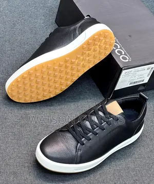 Men's Black and White Colours Ecco Leather Materials Shoes