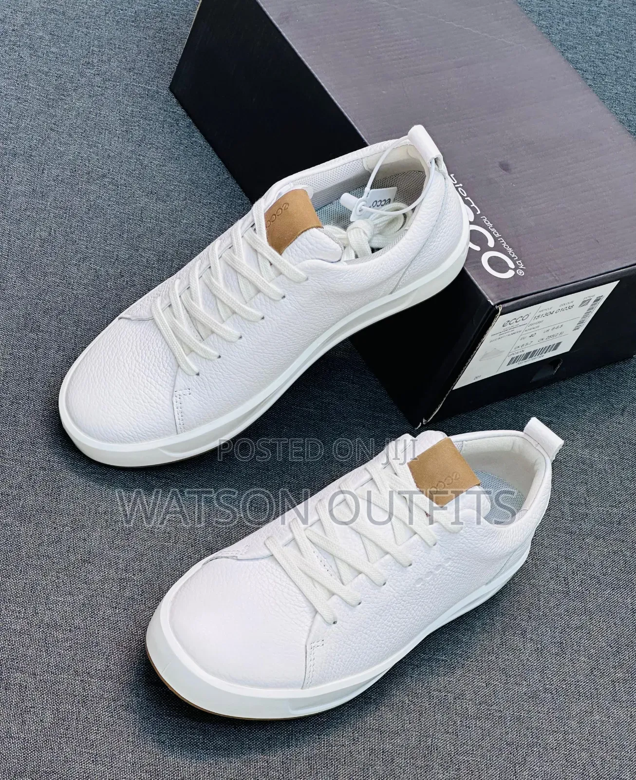 Men's Black and White Colours Ecco Leather Materials Shoes