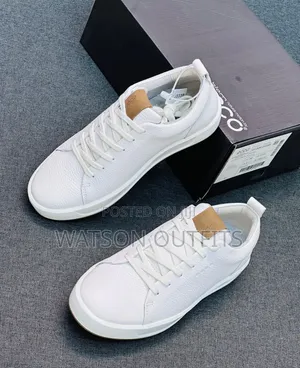 Men's Black and White Colours Ecco Leather Materials Shoes