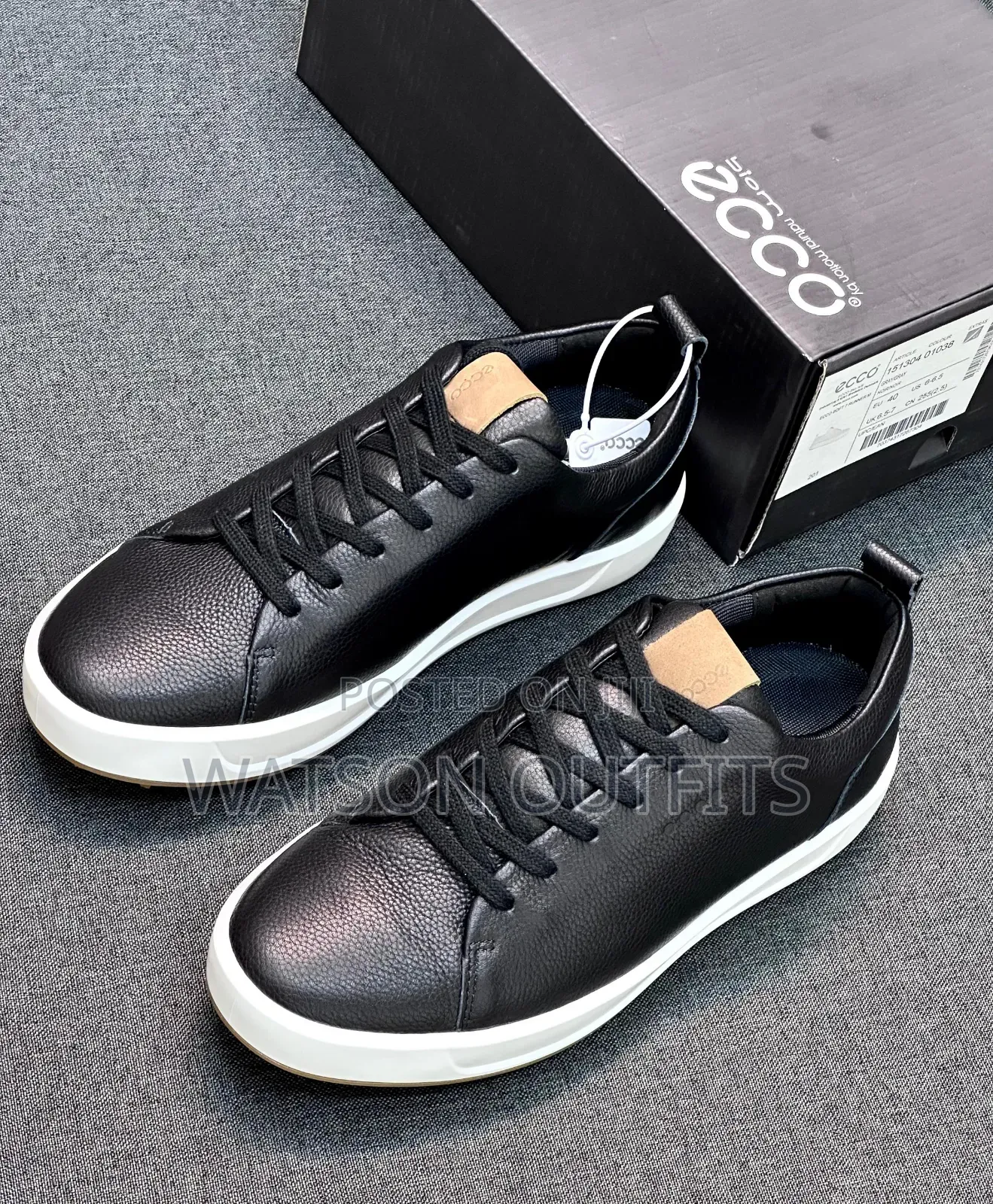 Men's Black and White Colours Ecco Leather Materials Shoes