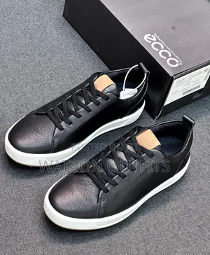 Men's Black and White Colours Ecco Leather Materials Shoes