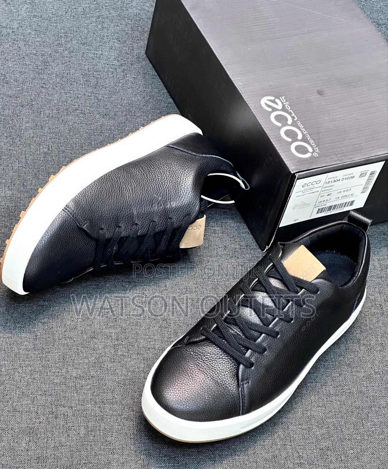 Men's Black and White Colours Ecco Leather Materials Shoes