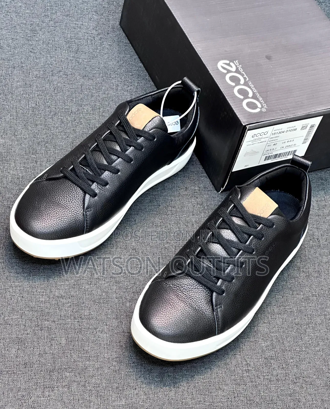 Men's Black and White Colours Ecco Leather Materials Shoes