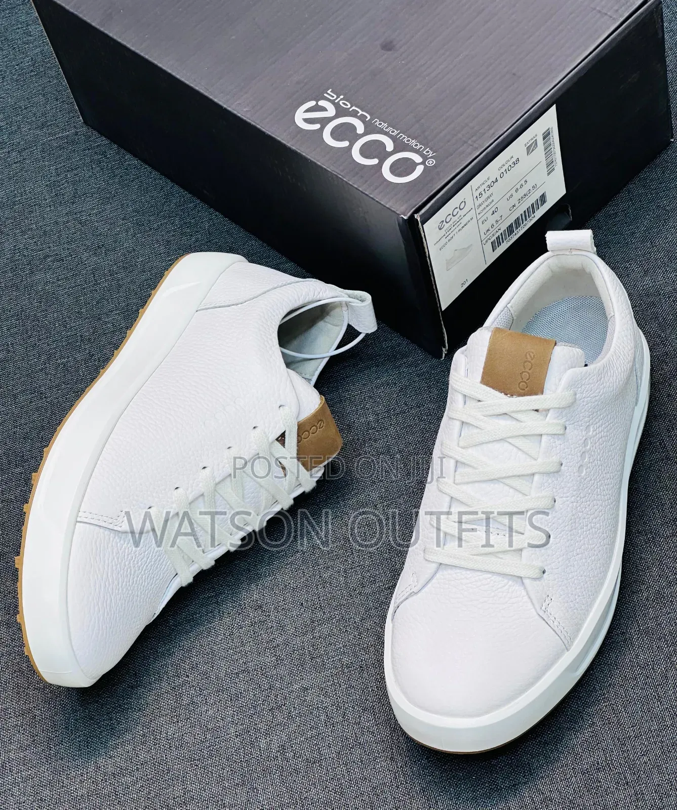 Men's Black and White Colours Ecco Leather Materials Shoes