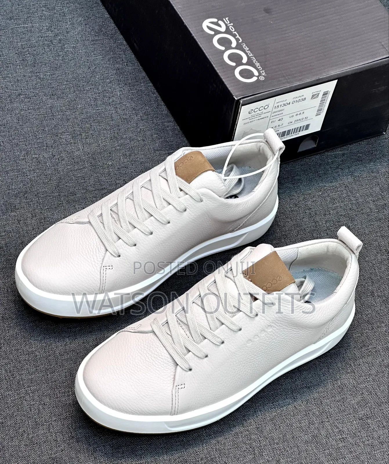 Men's Black and White Colours Ecco Leather Materials Shoes