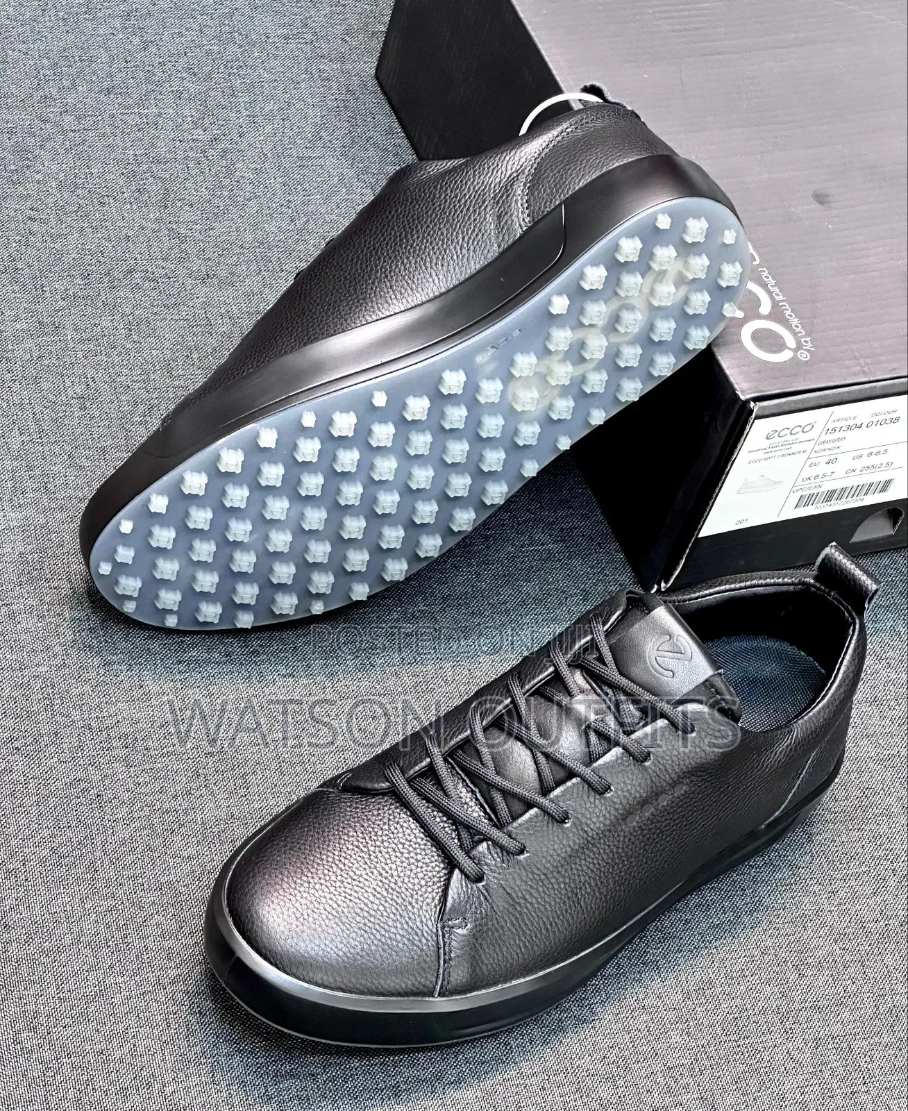 Men's Black and White Colours Ecco Leather Materials Shoes