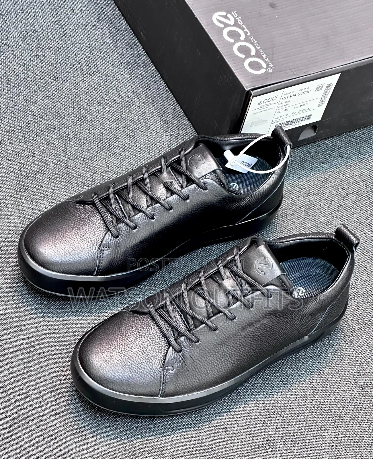 Men's Black and White Colours Ecco Leather Materials Shoes