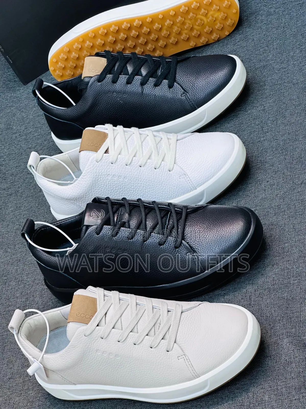 Men's Black and White Colours Ecco Leather Materials Shoes