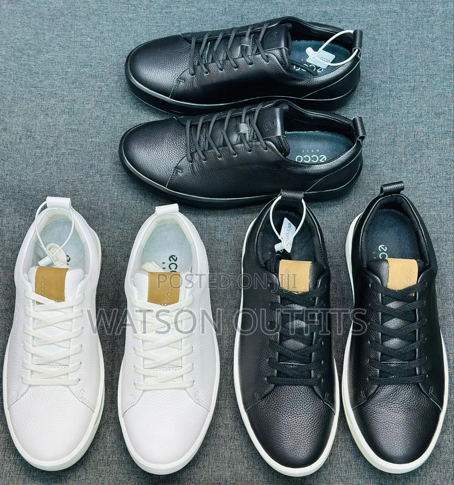 Men's Black and White Colours Ecco Leather Materials Shoes